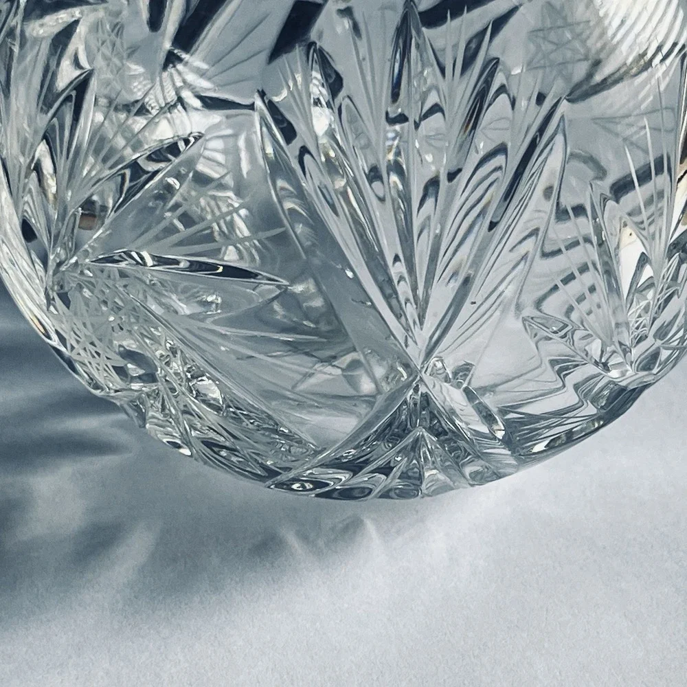 Vintage Mikasa 24% Lead Crystal Round Rose Bowl Vase Pinwheel Starburst Etched